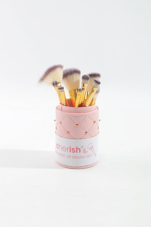 12 Piece Make Up Brush Set in Pink