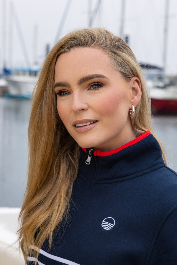 Carraig Donn 1/2 Zip Stripe Sweatshirt in Navy