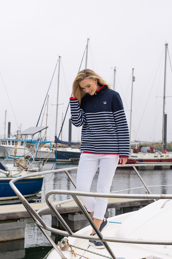 Carraig Donn 1/2 Zip Stripe Sweatshirt in Navy
