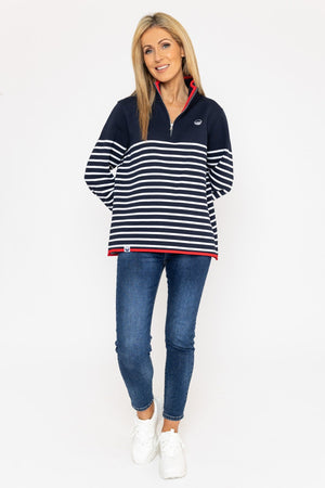 Carraig Donn 1/2 Zip Stripe Sweatshirt in Navy