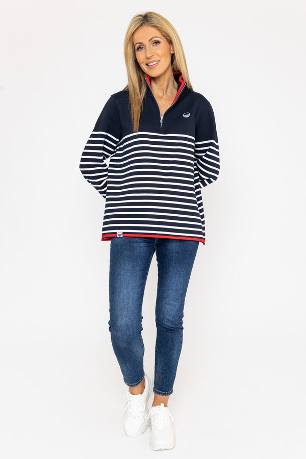 Carraig Donn 1/2 Zip Stripe Sweatshirt in Navy