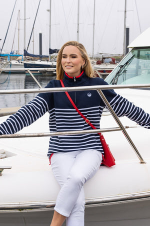 Carraig Donn 1/2 Zip Stripe Sweatshirt in Navy