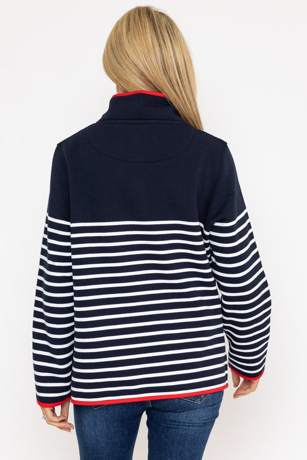 Carraig Donn 1/2 Zip Stripe Sweatshirt in Navy
