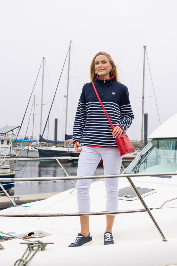 Carraig Donn 1/2 Zip Stripe Sweatshirt in Navy