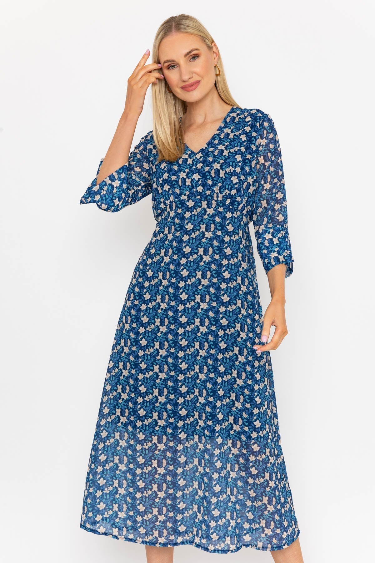 Kerry Midi Dress in Navy Print