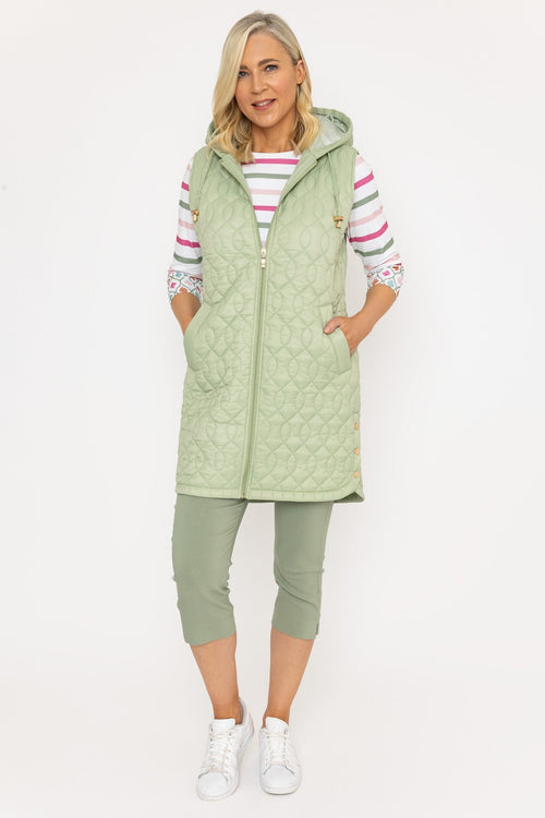 Green Longline Gilet With Hood