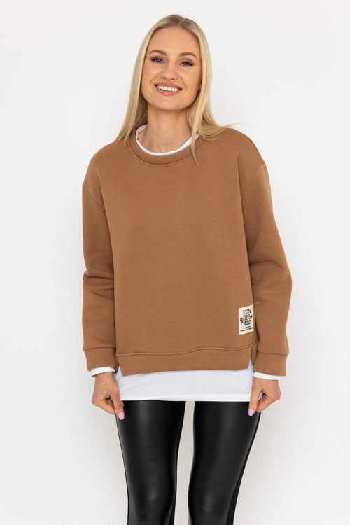 Camel Sweatshirt With White Insert
