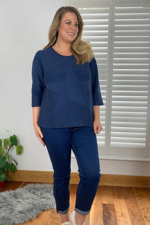 Carraig Donn 3/4 Sleeve Star Knit Sweater in Dark Blue