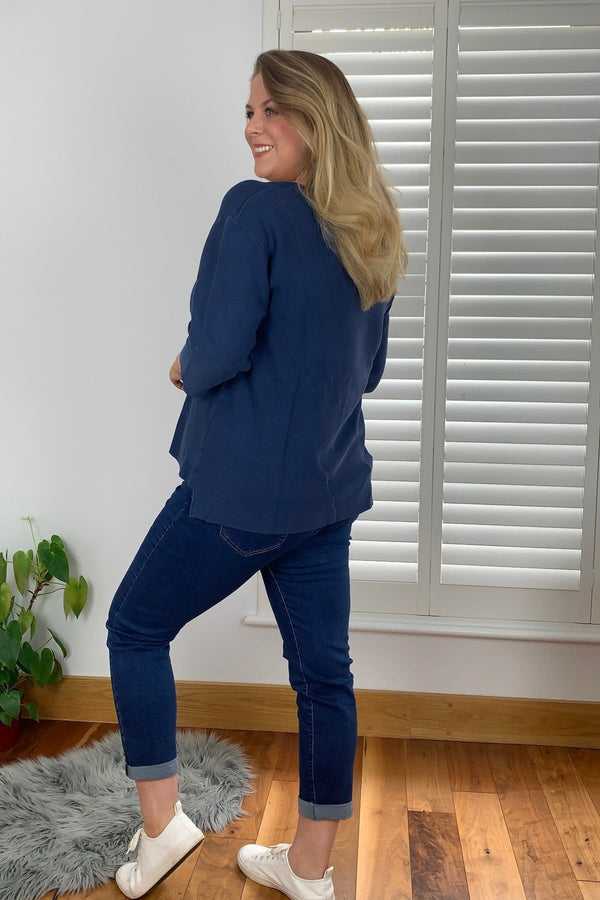 Carraig Donn 3/4 Sleeve Star Knit Sweater in Dark Blue