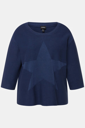 Carraig Donn 3/4 Sleeve Star Knit Sweater in Dark Blue