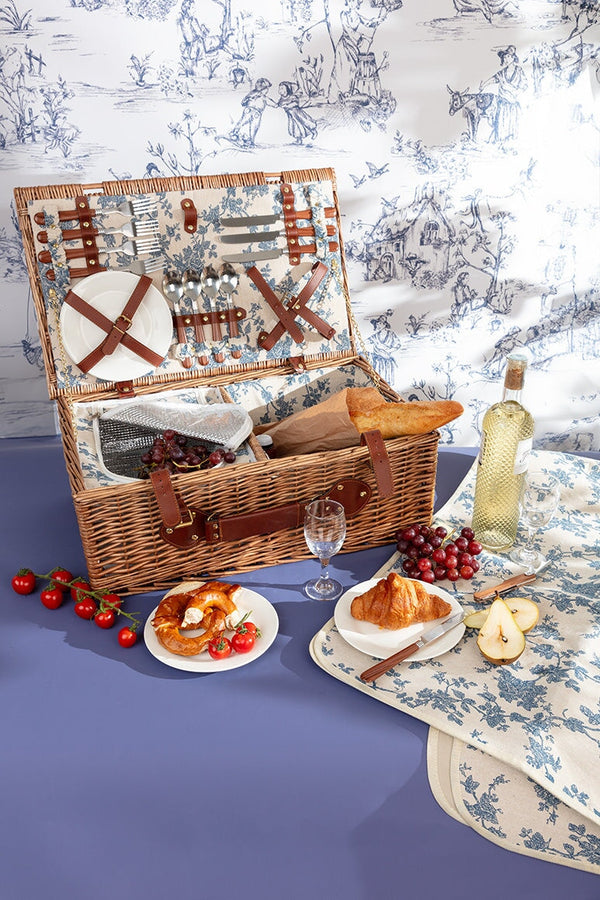 Carraig Donn 4 Person Picnic Basket Blue Floral