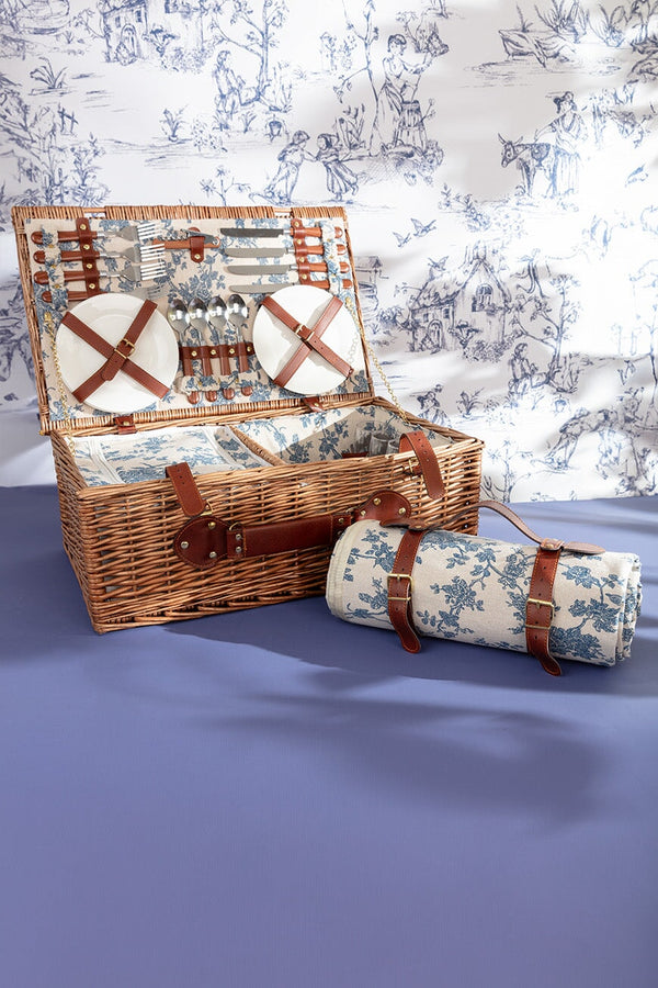Carraig Donn 4 Person Picnic Basket Blue Floral