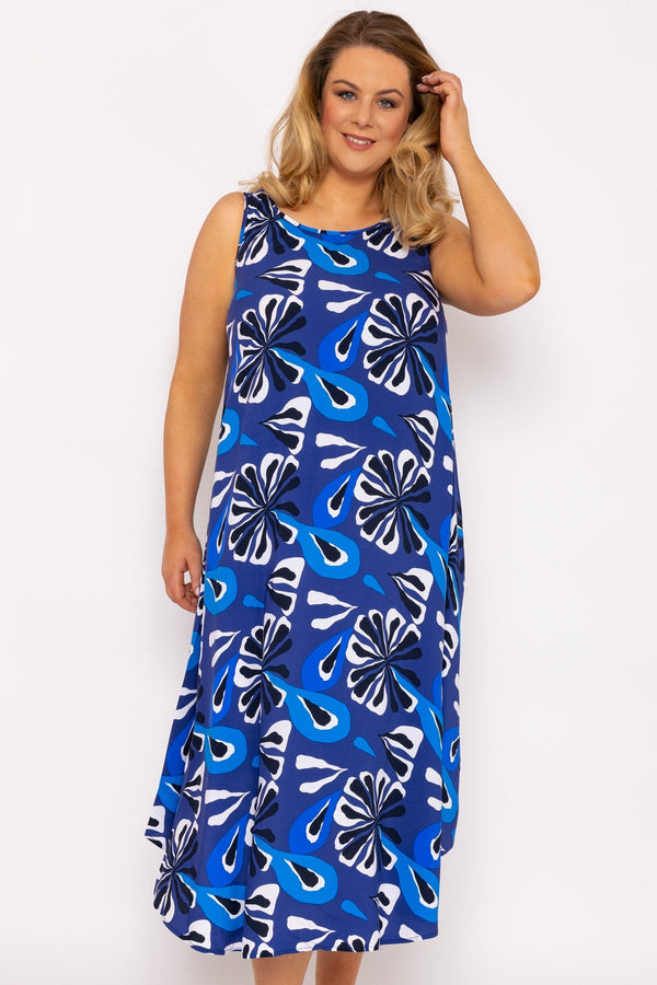 Carraig Donn A-Line Midi Dress in Blue Print