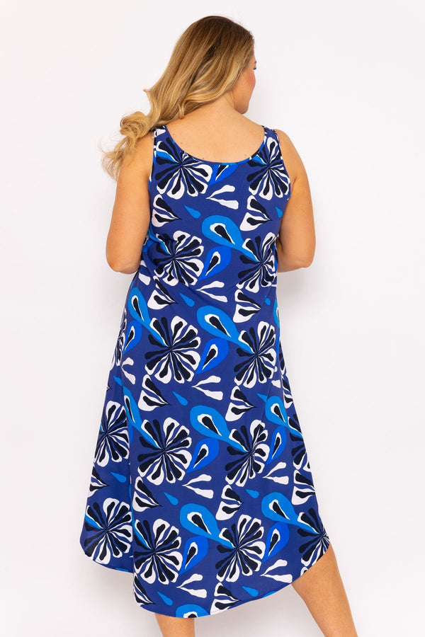 Carraig Donn A-Line Midi Dress in Blue Print