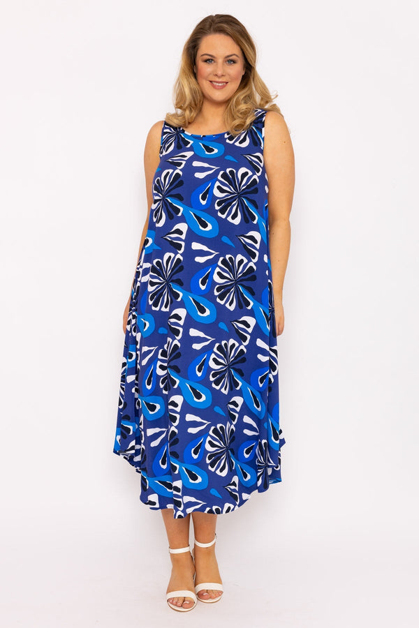 Carraig Donn A-Line Midi Dress in Blue Print
