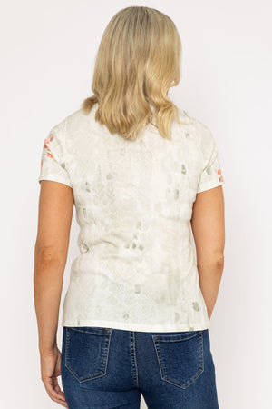 Carraig Donn Abstract Printed Round Neck T-Shirt in Peach
