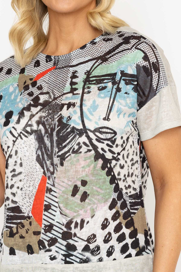 Carraig Donn Abstract Printed Round Neck T-Shirt in Sage