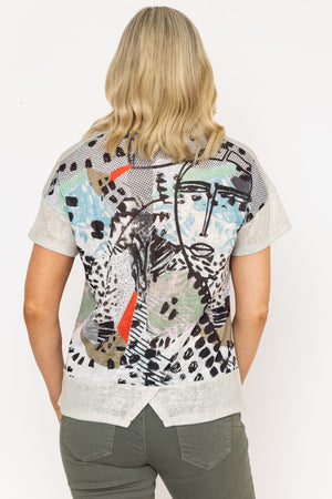 Carraig Donn Abstract Printed Round Neck T-Shirt in Sage