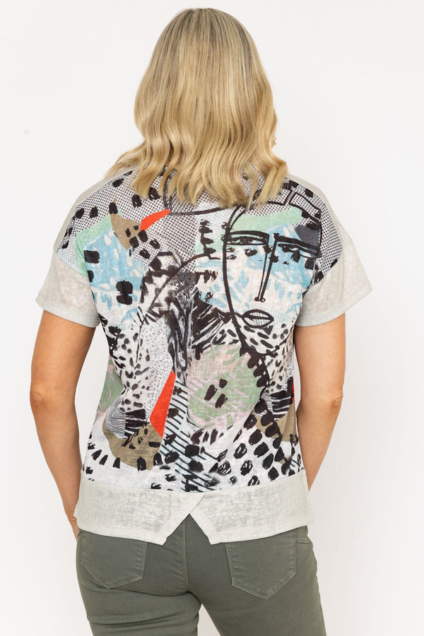 Carraig Donn Abstract Printed Round Neck T-Shirt in Sage