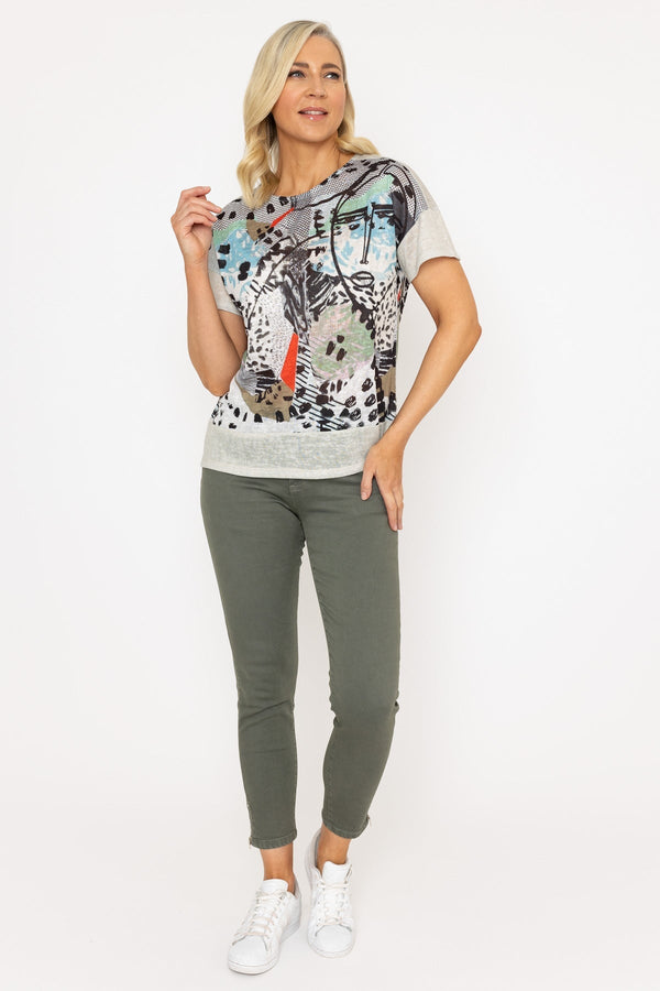 Carraig Donn Abstract Printed Round Neck T-Shirt in Sage