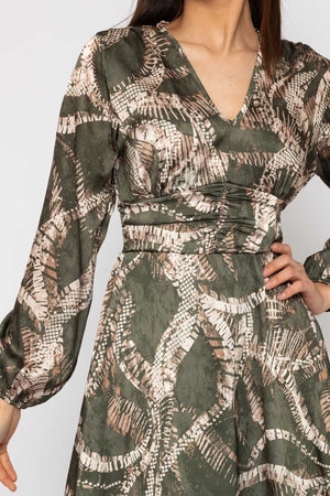 Carraig Donn Alina Khaki Print Midi Dress