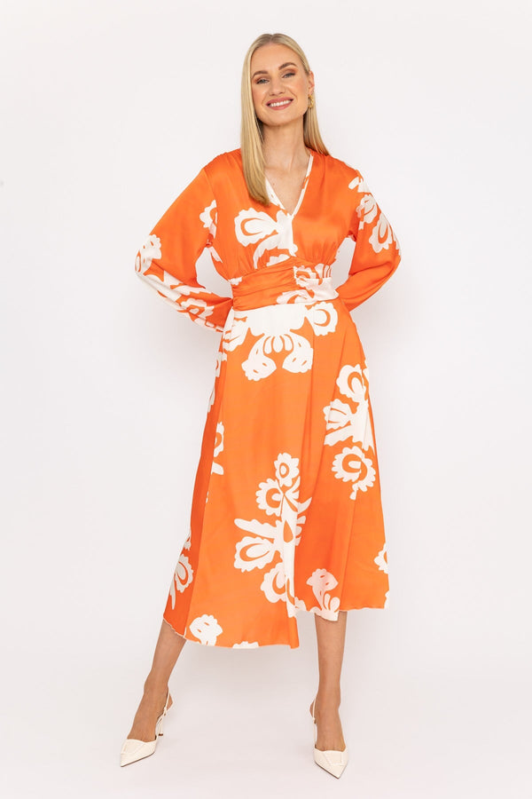 Carraig Donn Alina Midi Dress in Orange Print
