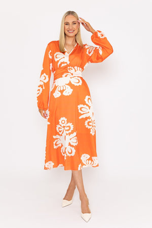 Carraig Donn Alina Midi Dress in Orange Print