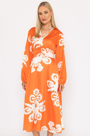 Carraig Donn Alina Midi Dress in Orange Print