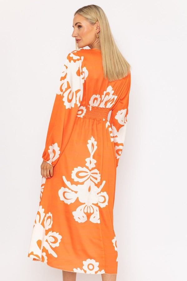 Carraig Donn Alina Midi Dress in Orange Print