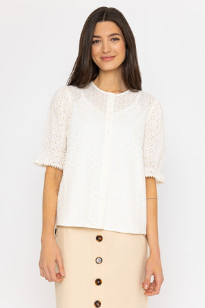 Carraig Donn Anglaise Short Sleeve Blouse in Ivory