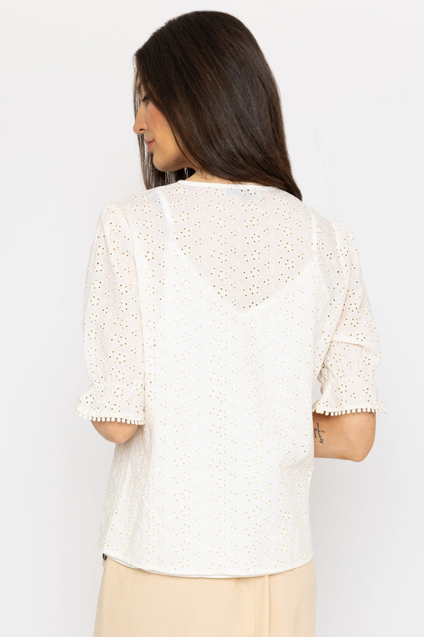 Carraig Donn Anglaise Short Sleeve Blouse in Ivory