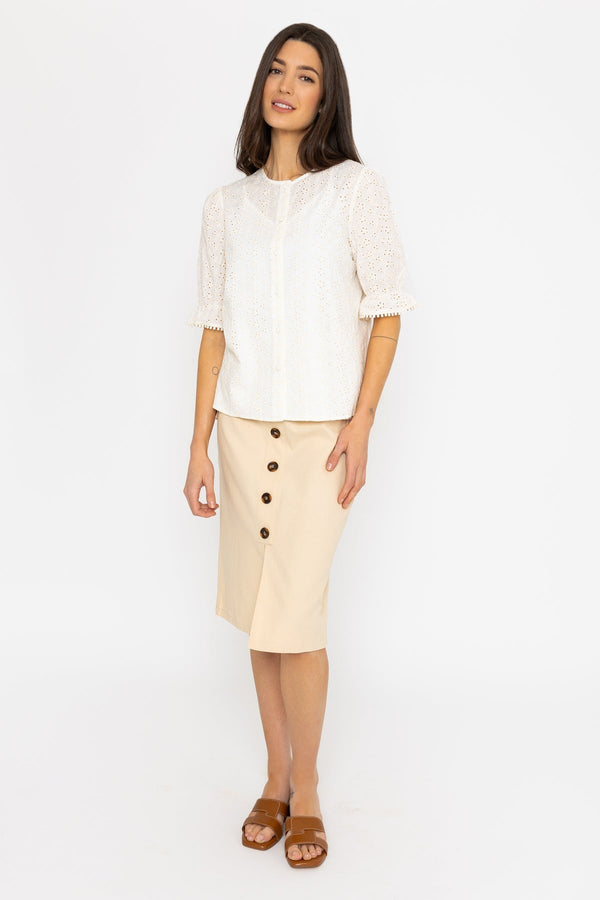 Carraig Donn Anglaise Short Sleeve Blouse in Ivory