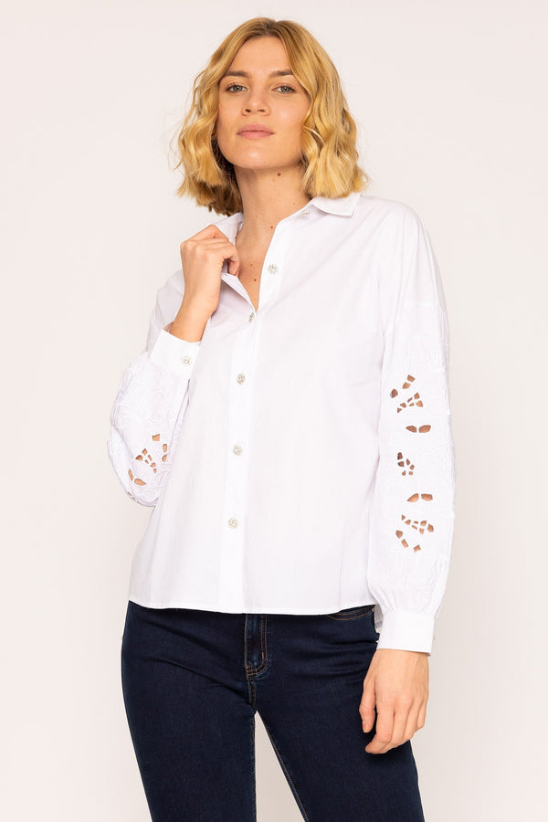 Carraig Donn Anglaise Sleeve Blouse in White
