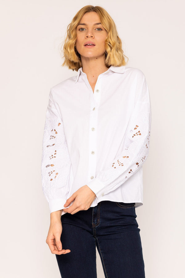 Carraig Donn Anglaise Sleeve Blouse in White