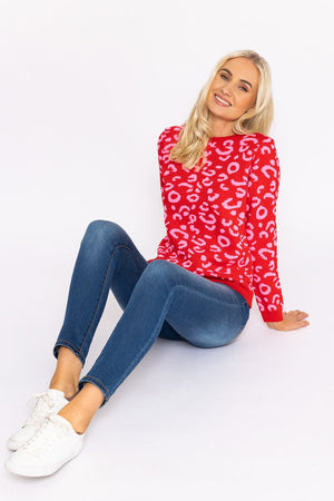 Carraig Donn Animal Print Jumper in Pink