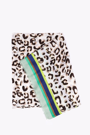 Carraig Donn Animal Print Scarf with Green Border
