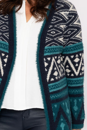 Carraig Donn Aztec Longline Cardigan in Teal