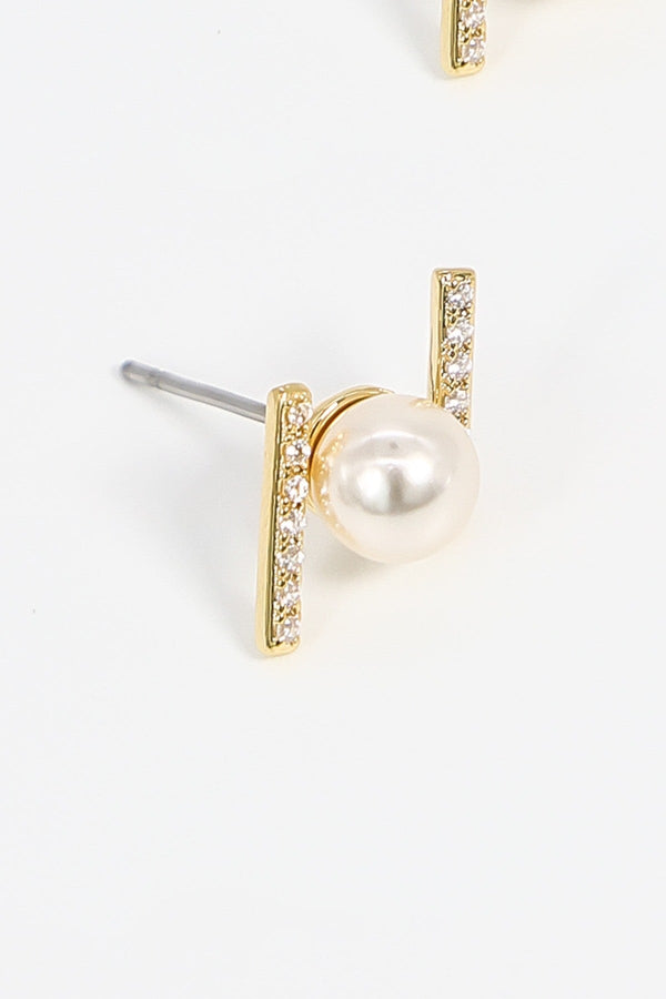 Carraig Donn Bar and Pearl Earrings in Gold