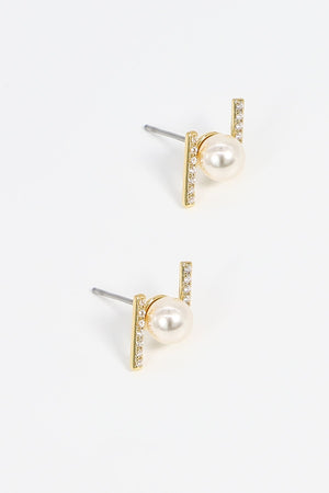 Carraig Donn Bar and Pearl Earrings in Gold