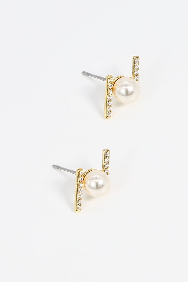 Carraig Donn Bar and Pearl Earrings in Gold