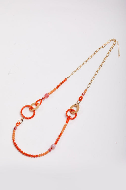 Beaded Orange Link Necklace