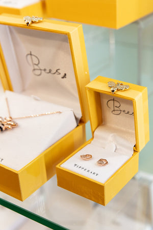 Carraig Donn Bee Hexagonal Pave Stud Earrings