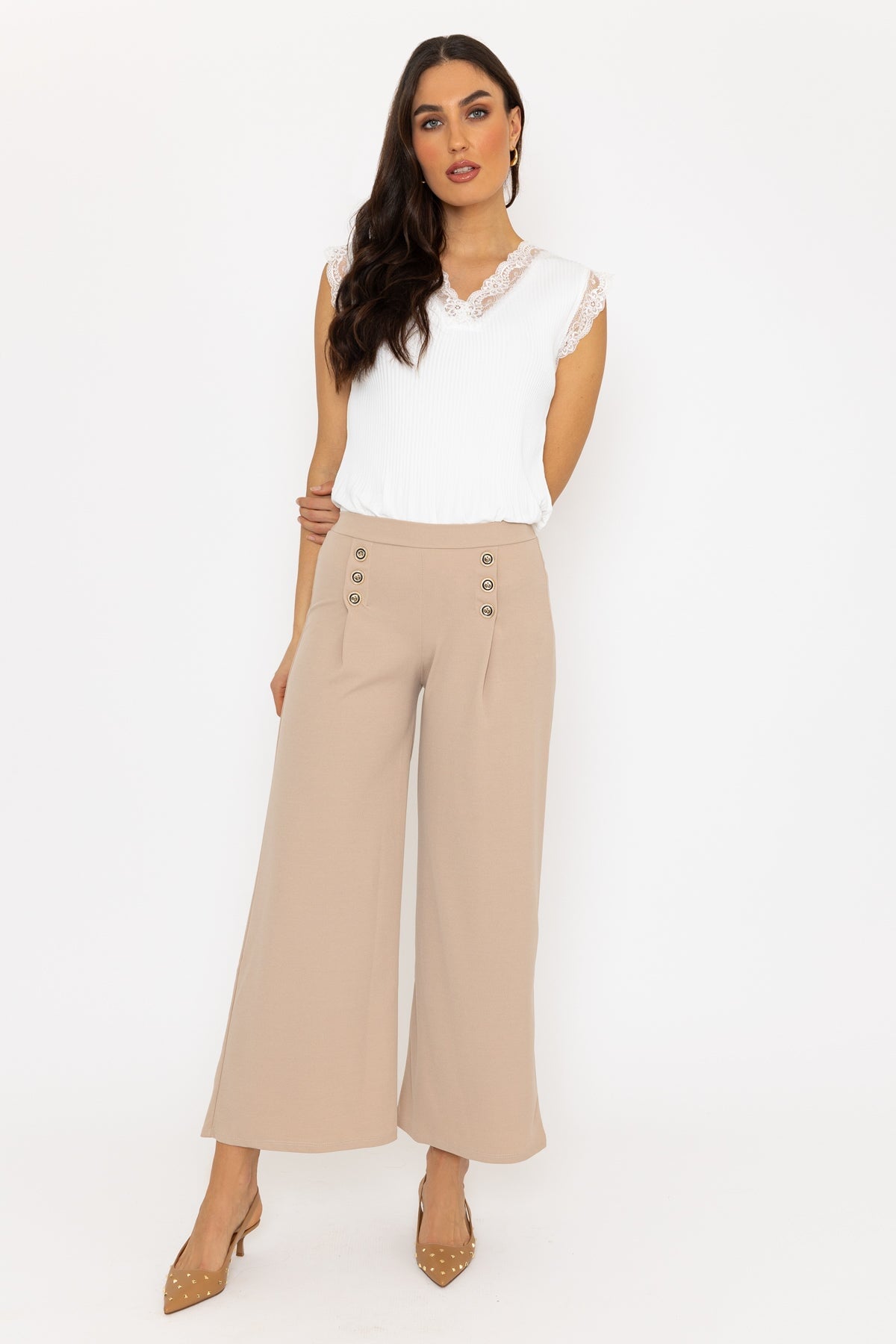 Beige Wide Leg Scuba Trousers Beige