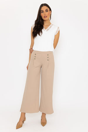 Carraig Donn Beige Wide Leg Scuba Trousers Beige