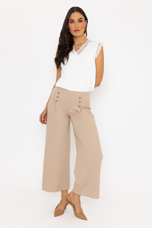 Carraig Donn Beige Wide Leg Scuba Trousers Beige