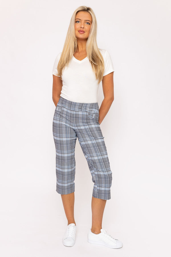 Carraig Donn Bengaline Check Crop Pants in Blue Print