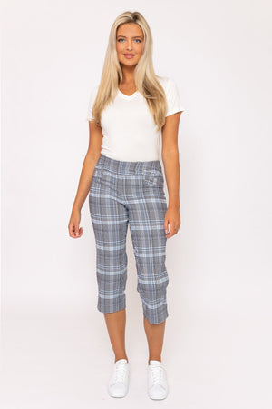 Carraig Donn Bengaline Check Crop Pants in Blue Print