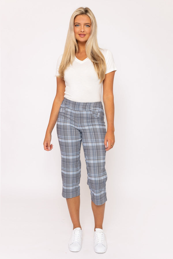 Carraig Donn Bengaline Check Crop Pants in Blue Print