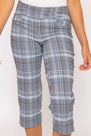 Carraig Donn Bengaline Check Crop Pants in Blue Print