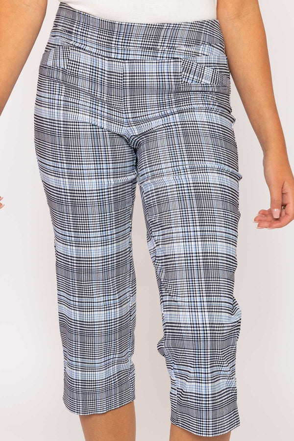 Carraig Donn Bengaline Check Crop Pants in Blue Print